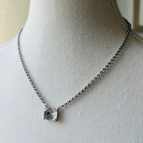 Silver Plated BVG Inspirito Chain with Clear Faux Crystal Rectangle - Picture 5 of 6